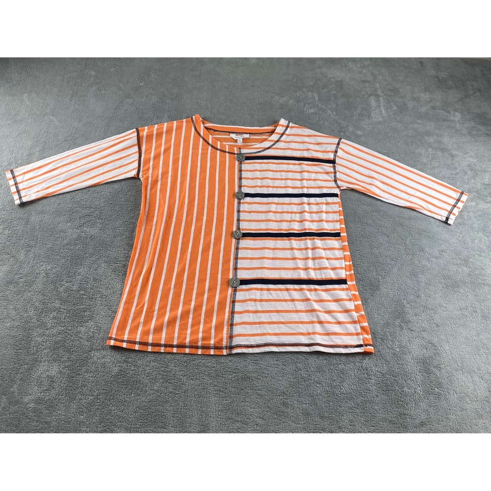 Coral Bayβ Orange White Striped Button Front 3/4 Sleeve Top Women PL